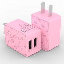 Hello Kitty 苹果充电器 双USB电源适配器 快充多口充电插头 适用于iPhoneX/8/7/6/华为/三星/小米 粉色